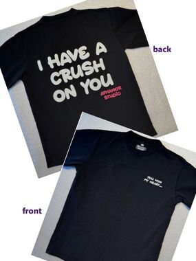 Graphic T Shirt (L) Heavy Cotton Black "You Won My Heart/I Have a Crush on You"